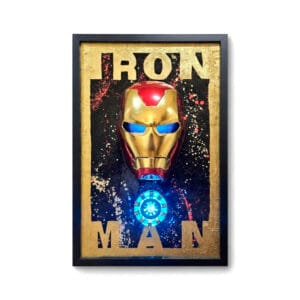 Cuadro con la máscara de Iron Man sobresaliendo del lienzo (relieve), luces LED y detalles en oro